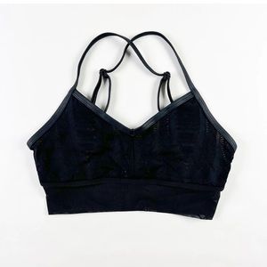 ALO Yoga Aria Mesh Trim Perforated Work Out Athletic Sports Bra Black Buff Small